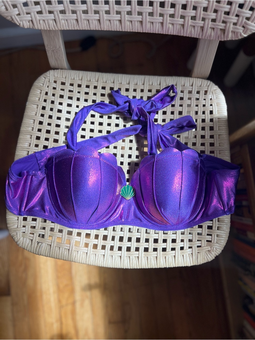 Disney The Little Mermaid Ariel Purple Shell Bikini Top Size Large Swimwear